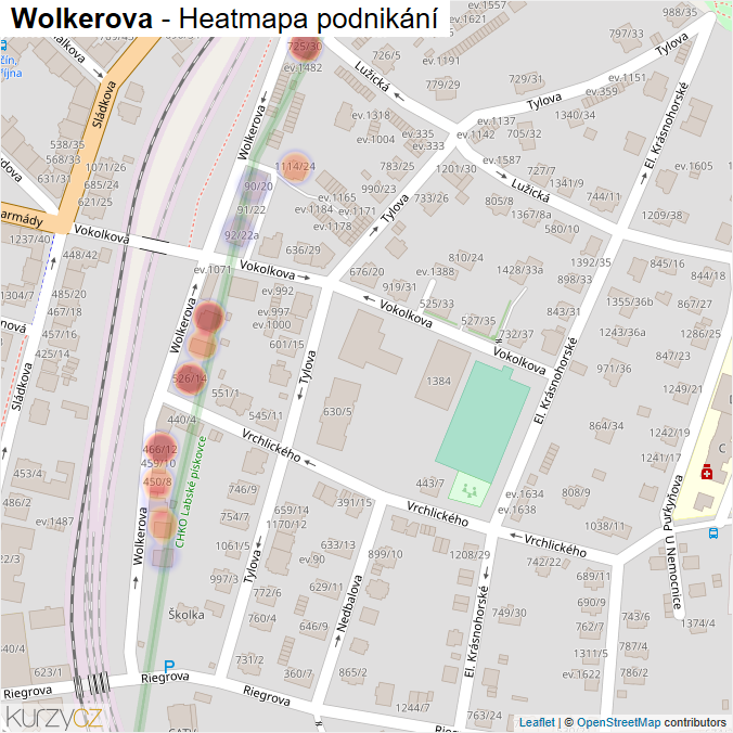 Mapa Wolkerova - Firmy v ulici.