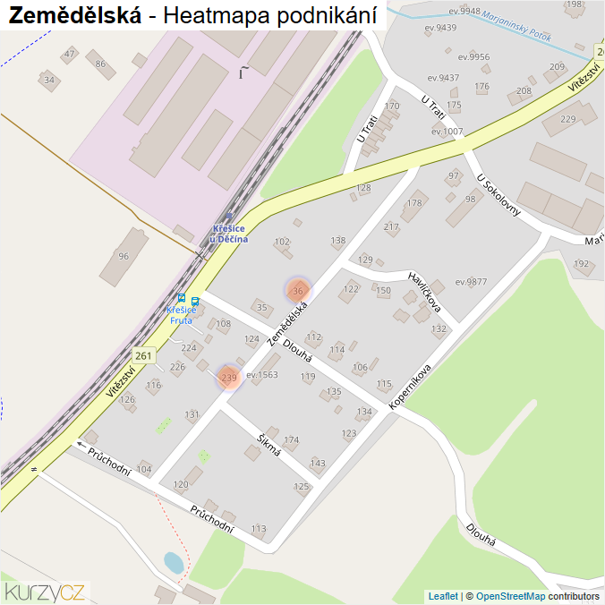 Mapa Zemědělská - Firmy v ulici.