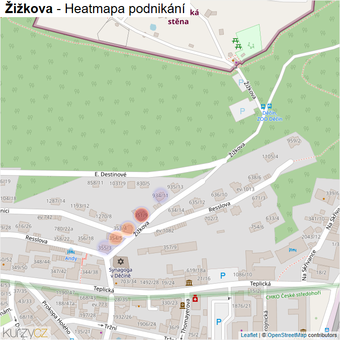 Mapa Žižkova - Firmy v ulici.