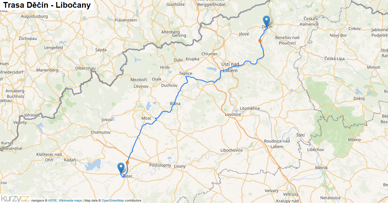 Děčín-Libočany, mapa trasy