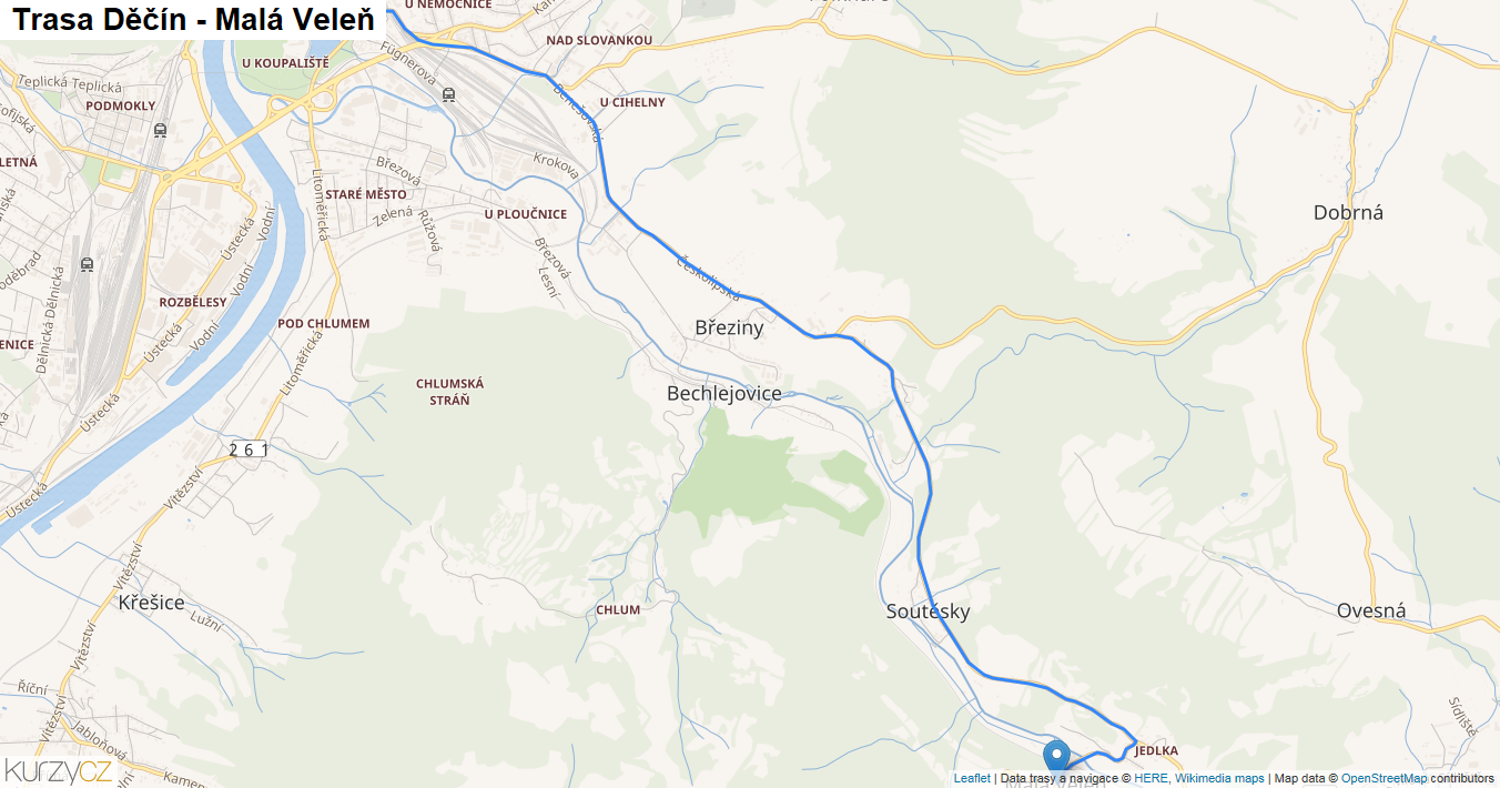 Děčín-Malá Veleň, mapa trasy