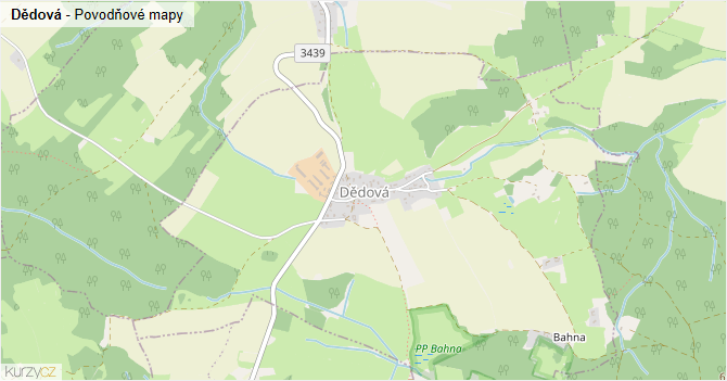 Dědová - záplavové mapy stoleté vody