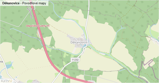 Děkanovice - záplavové mapy stoleté vody