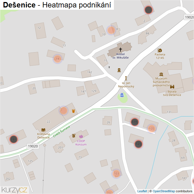 Mapa Dešenice - Firmy v obci.