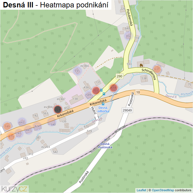 Mapa Desná III - Firmy v části obce.