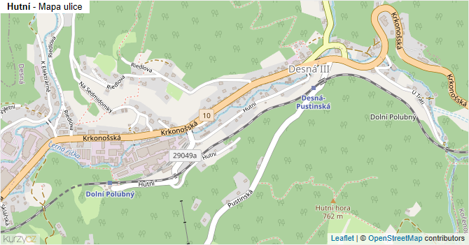 Hutní - mapa ulice