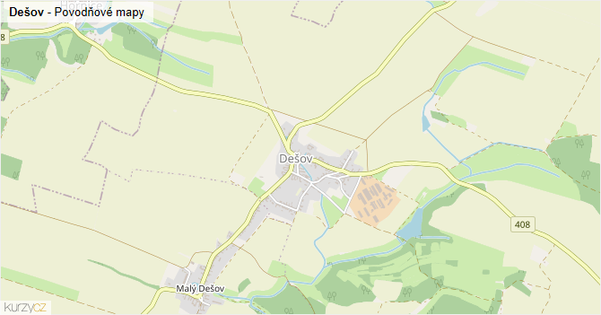 Dešov - záplavové mapy stoleté vody