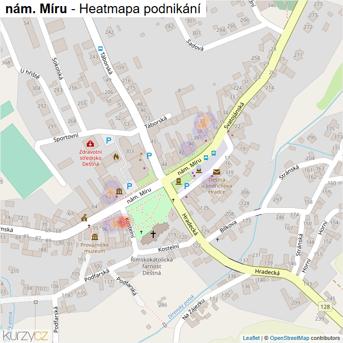Mapa nám. Míru - Firmy v ulici.