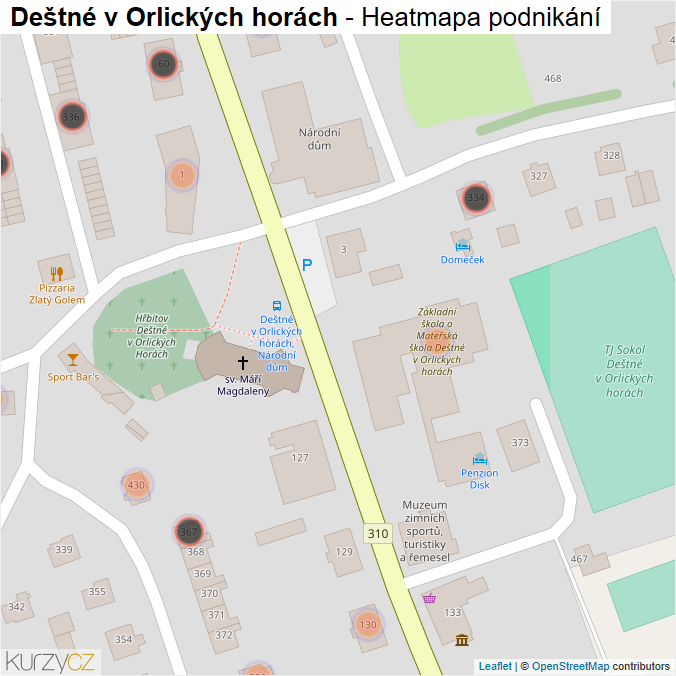 Mapa Deštné v Orlických horách - Firmy v obci.