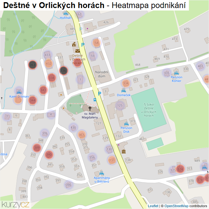 Mapa Deštné v Orlických horách - Firmy v části obce.