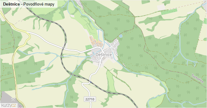 Deštnice - záplavové mapy stoleté vody