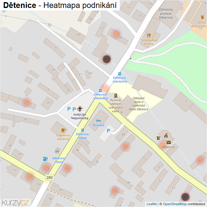 Mapa Dětenice - Firmy v obci.