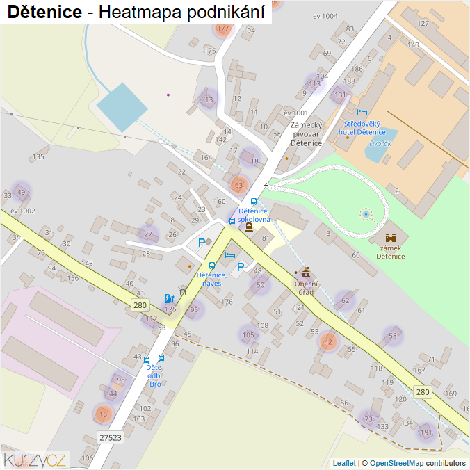 Mapa Dětenice - Firmy v části obce.