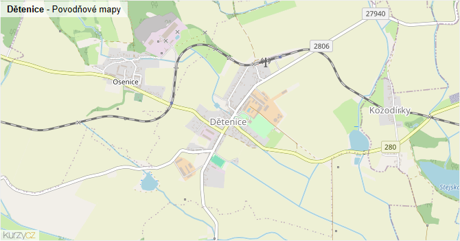 Dětenice - záplavové mapy stoleté vody