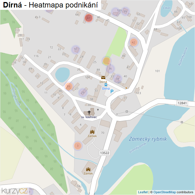 Mapa Dírná - Firmy v části obce.