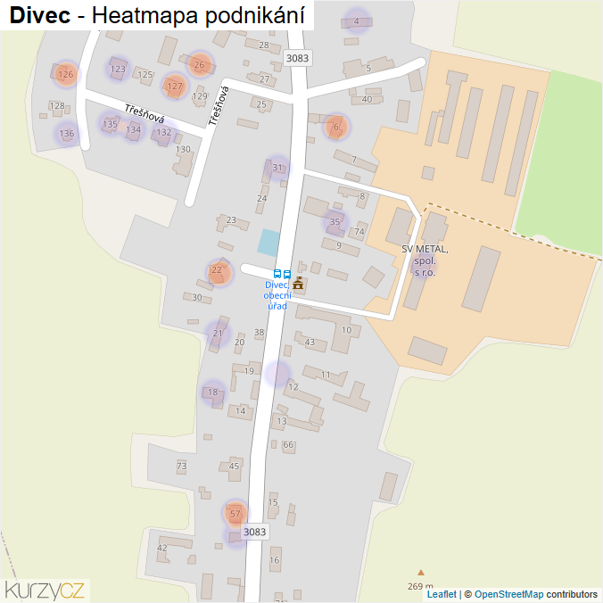 Mapa Divec - Firmy v části obce.