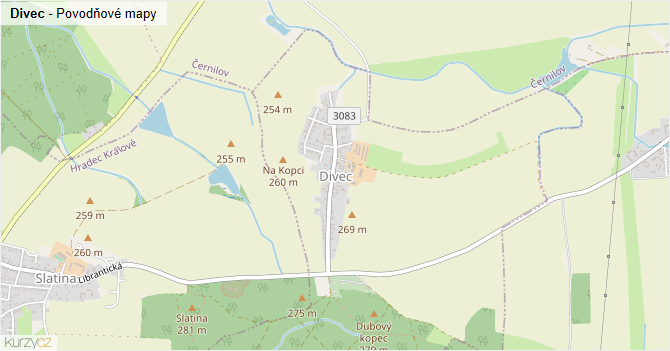 Divec - záplavové mapy stoleté vody