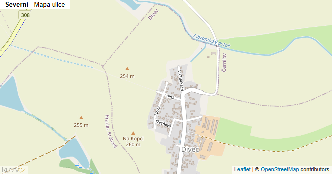 Severní - mapa ulice