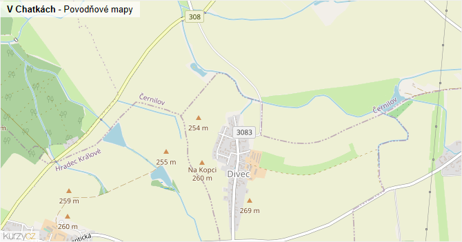 V Chatkách - záplavové mapy stoleté vody