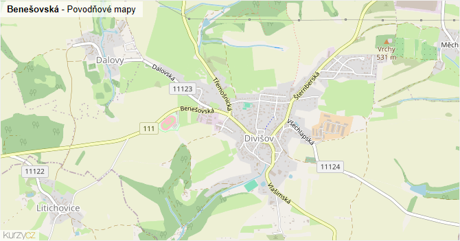 Benešovská - záplavové mapy stoleté vody