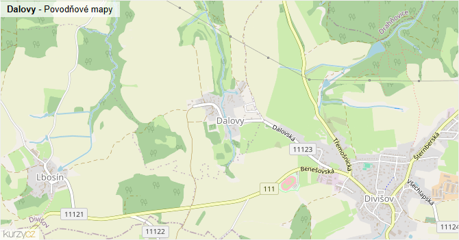 Dalovy - záplavové mapy stoleté vody
