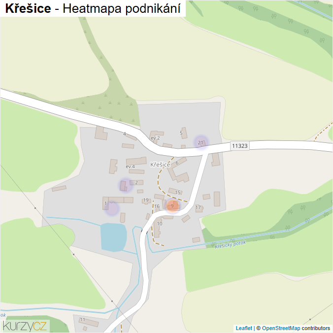 Mapa Křešice - Firmy v části obce.