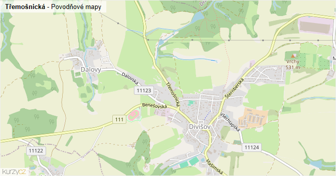 Třemošnická - záplavové mapy stoleté vody
