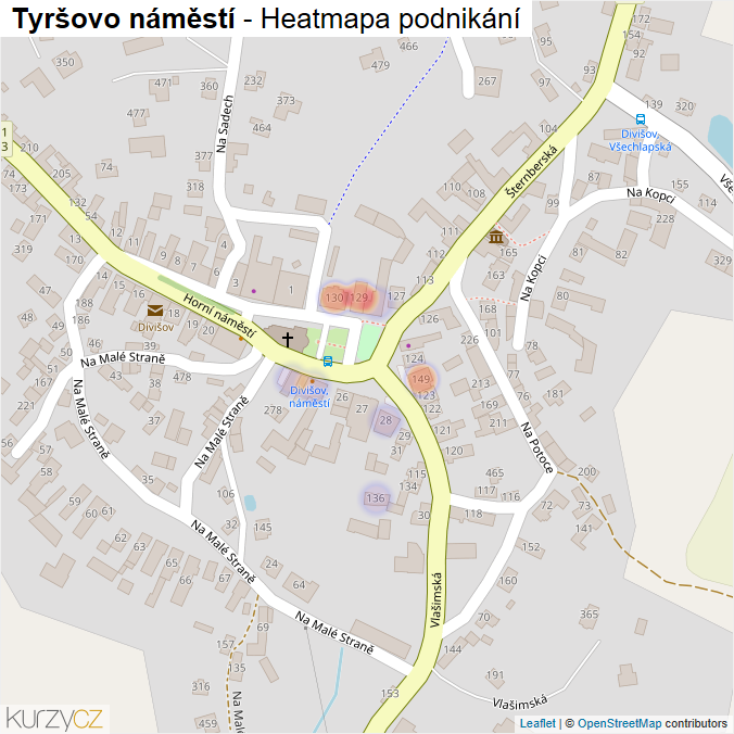 Mapa Tyršovo náměstí - Firmy v ulici.
