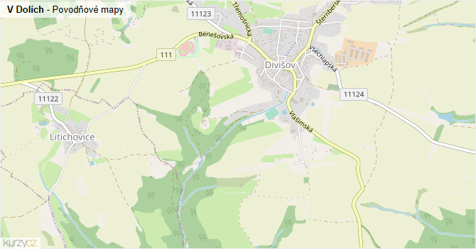 V Dolích - záplavové mapy stoleté vody