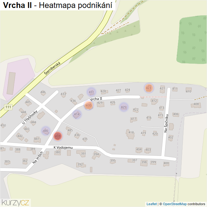 Mapa Vrcha II - Firmy v ulici.