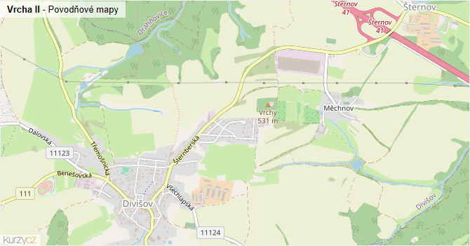 Vrcha II - záplavové mapy stoleté vody