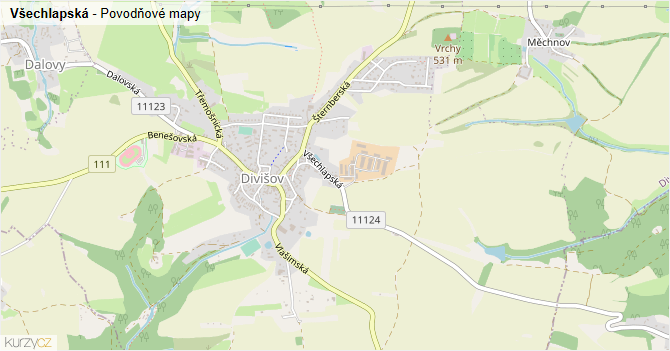 Všechlapská - záplavové mapy stoleté vody