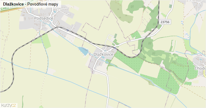 Dlažkovice - záplavové mapy stoleté vody
