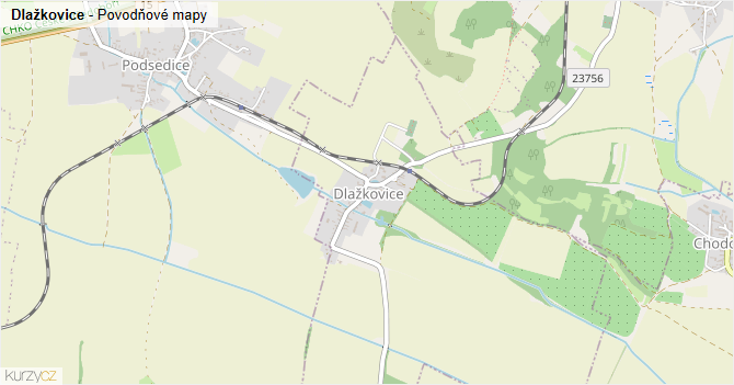 Dlažkovice - záplavové mapy stoleté vody