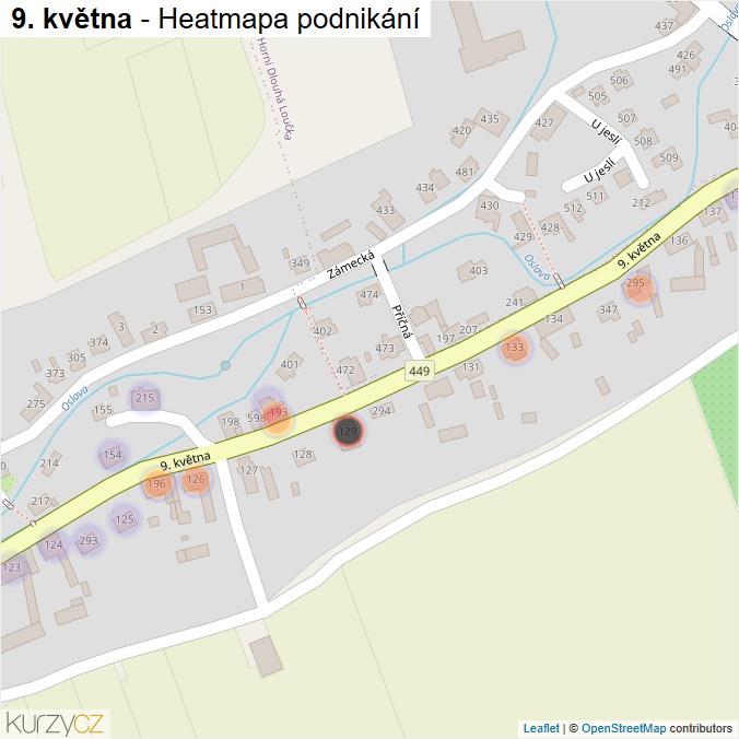 Mapa 9. května - Firmy v ulici.