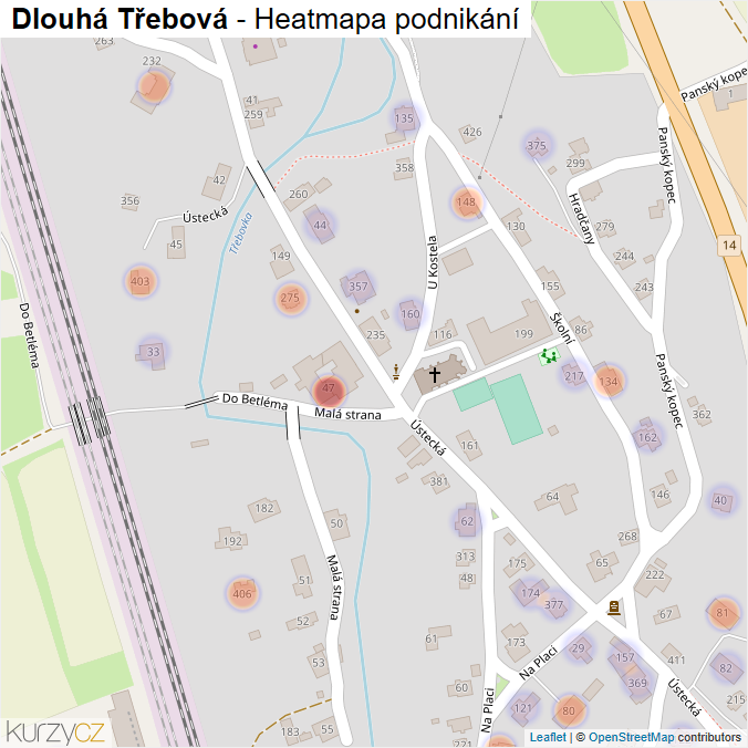 Mapa Dlouhá Třebová - Firmy v části obce.