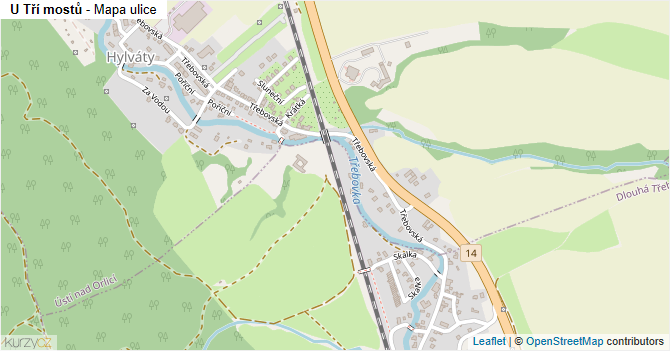U Tří mostů - mapa ulice