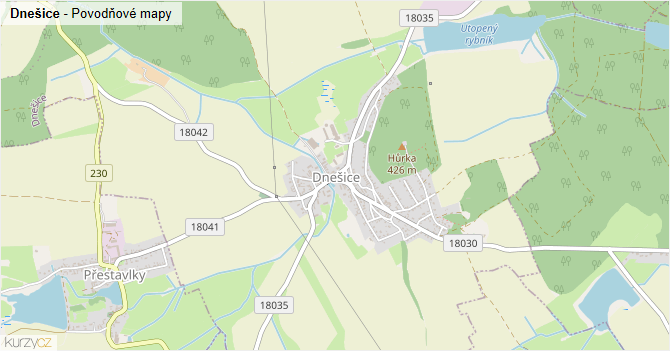 Dnešice - záplavové mapy stoleté vody