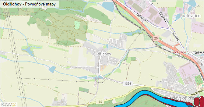 Oldřichov - záplavové mapy stoleté vody