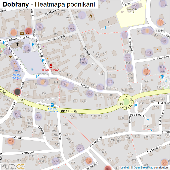 Mapa Dobřany - Firmy v obci.