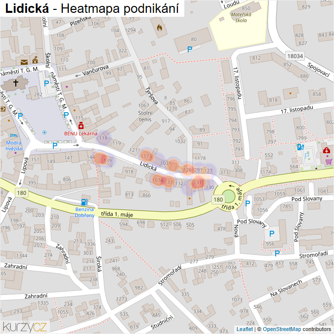 Mapa Lidická - Firmy v ulici.
