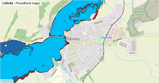 Lidická - záplavové mapy stoleté vody