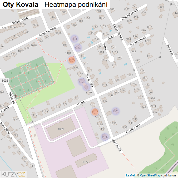 Mapa Oty Kovala - Firmy v ulici.
