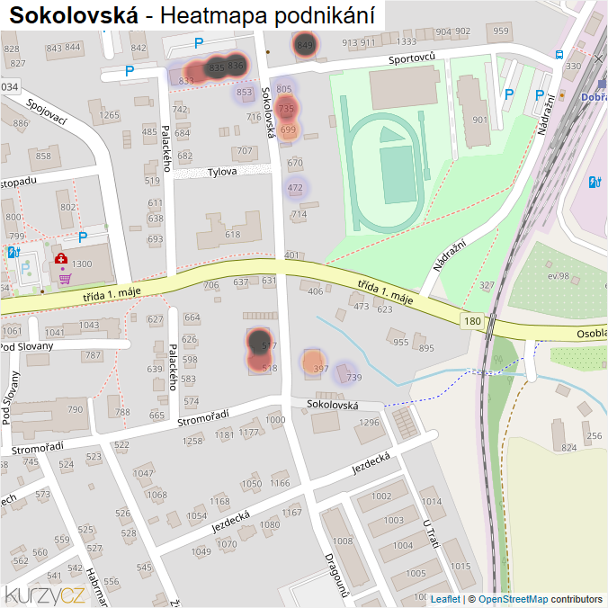 Mapa Sokolovská - Firmy v ulici.