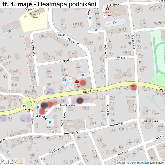 Mapa tř. 1. máje - Firmy v ulici.