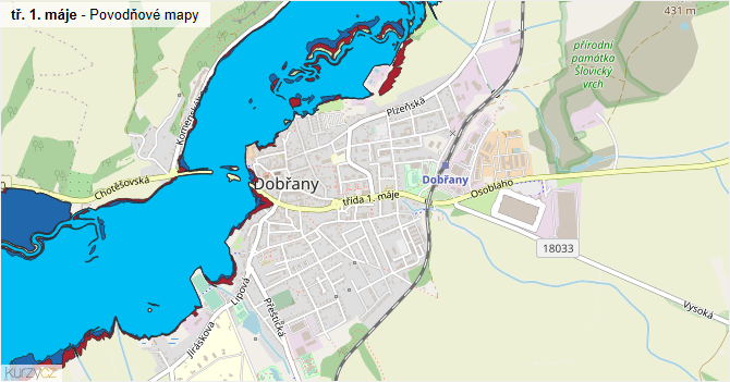 tř. 1. máje - záplavové mapy stoleté vody