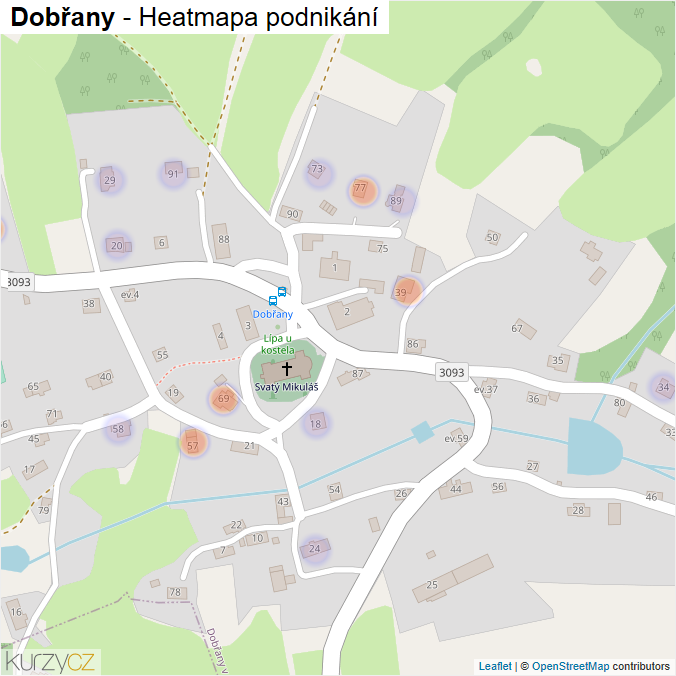 Mapa Dobřany - Firmy v části obce.
