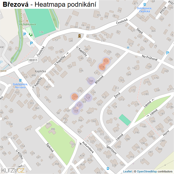 Mapa Březová - Firmy v ulici.