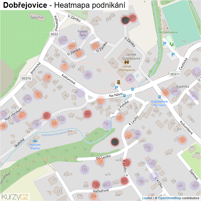 Mapa Dobřejovice - Firmy v části obce.