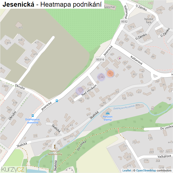 Mapa Jesenická - Firmy v ulici.